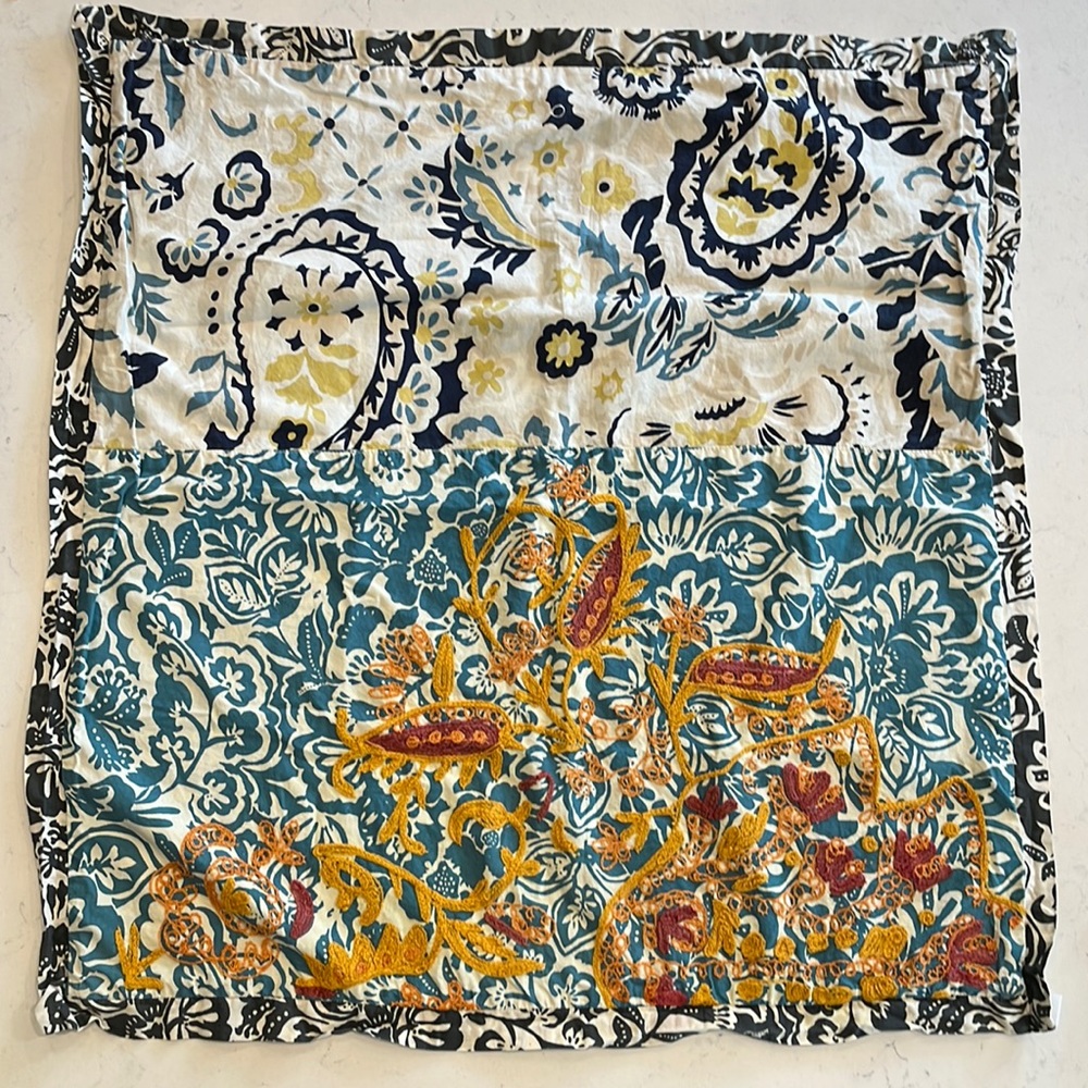 Anthropologie Euro Sham, floral and embroidered